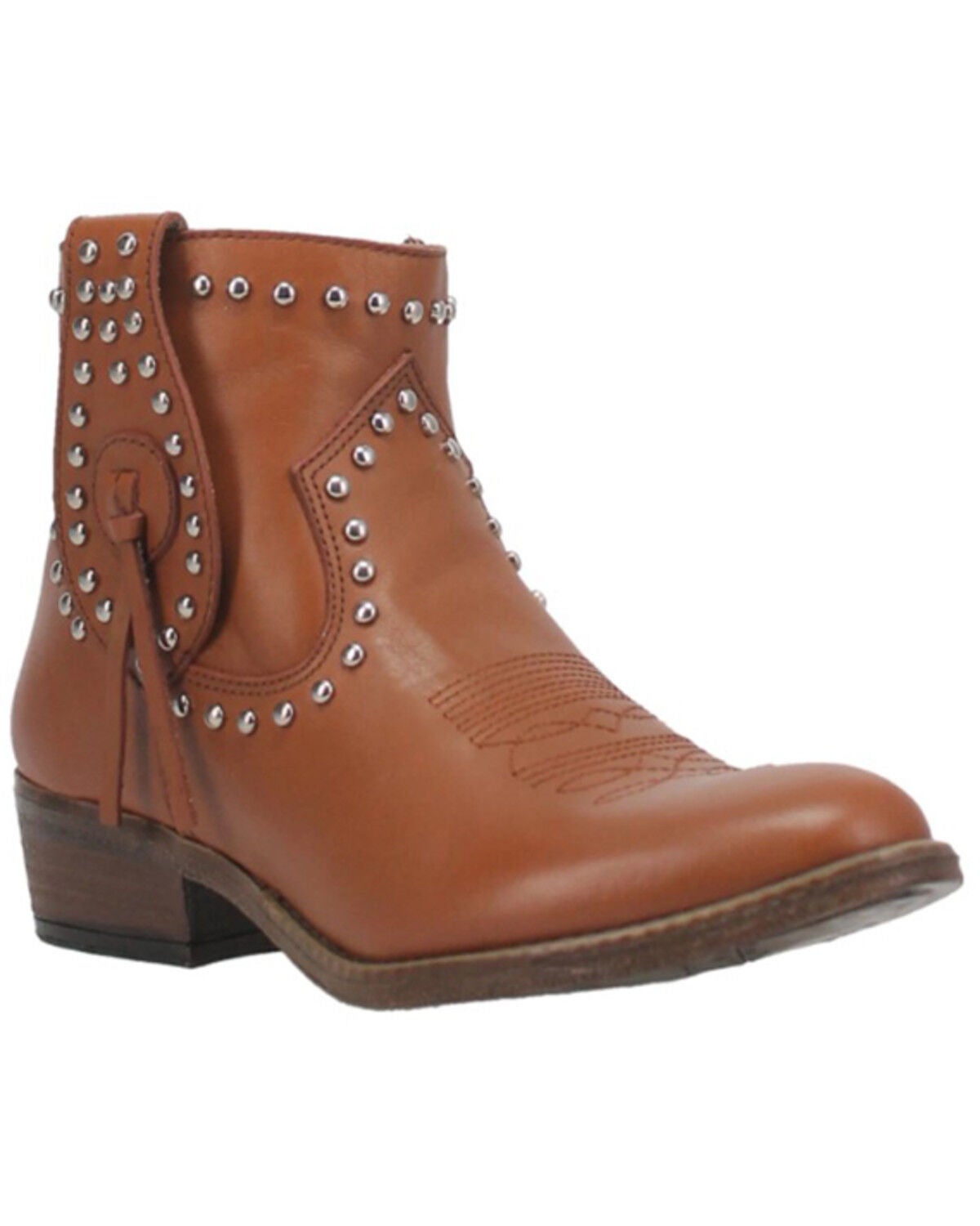 Dingo Women's Destry Studded Fringe Western Fashion Booties - Round Toe, Camel, hi-res