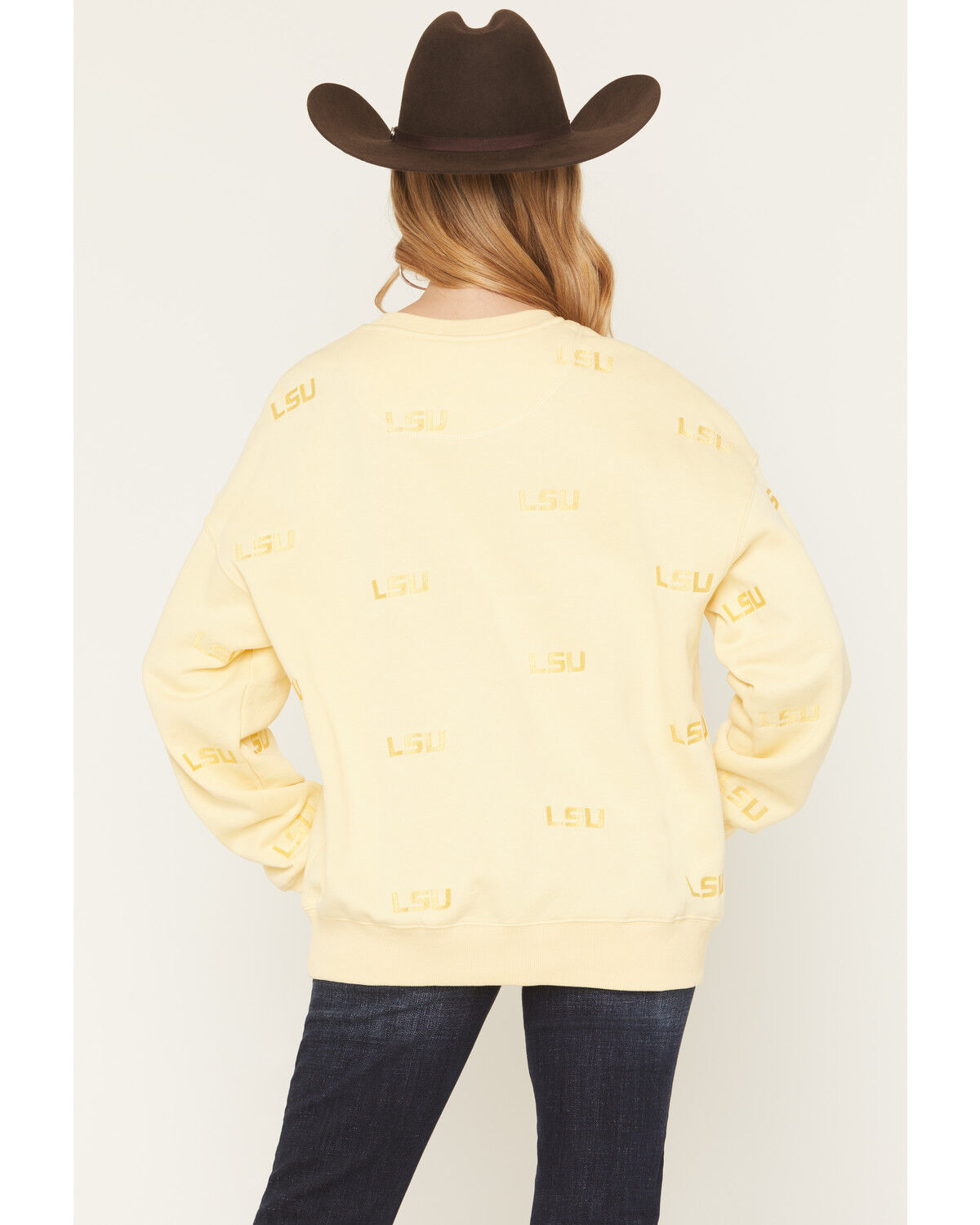 Image #4 - Gameday Women's LSU Embroidered Crewneck, Light Yellow, hi-res