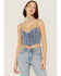 Flying Tomato Women's Denim Cropped Tank, Blue, hi-res