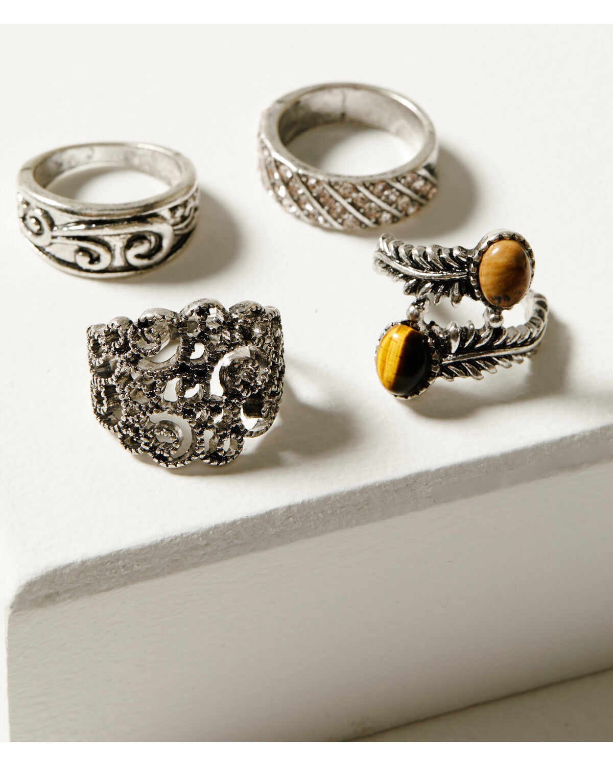 Image #1 - Shyanne Women's Champagne Chateau Jasper Filigree 4-Piece Ring Set, Silver, hi-res