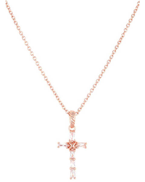 Image #1 - Montana Silversmiths Women's Entwined Rose Gold Brilliant Cross Necklace, , hi-res
