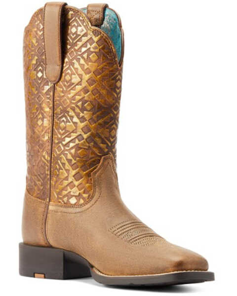 Image #1 - Ariat Women's Round Up Western Performance Boots - Broad Square Toe, Brown, hi-res