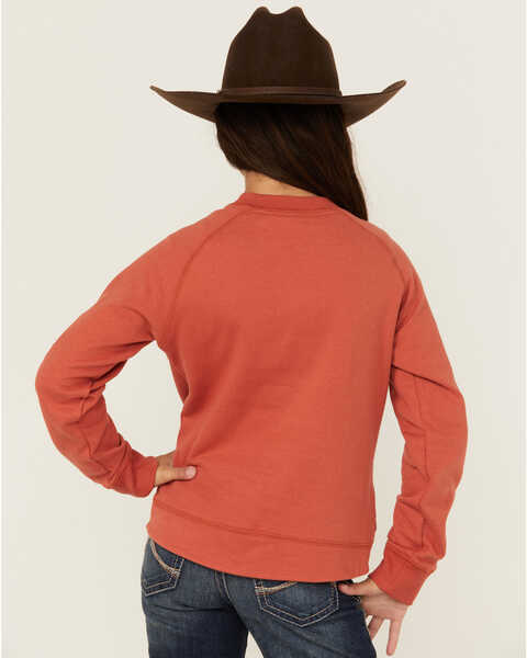 Image #4 - Ariat Girls' Benicia Felt Logo Sweatshirt, Rust Copper, hi-res