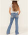 Image #3 - Miss Me Girls' Medium Wash Fleur de Lis Pocket Flare Stretch Denim Jeans, Blue, hi-res