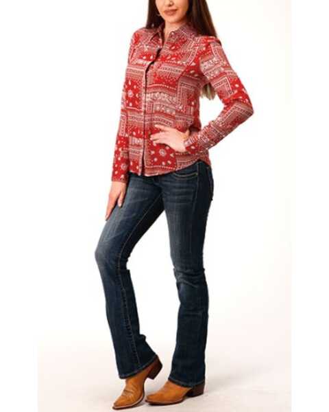 Image #3 - Stetson Women's Bandana Print Long Sleeve Snap Western Shirt, Red, hi-res