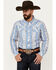 Image #1 - Rock & Roll Denim Men's Southwestern Print Vintage Long Sleeve Pearl Snap Performance Western Shirt, Blue, hi-res