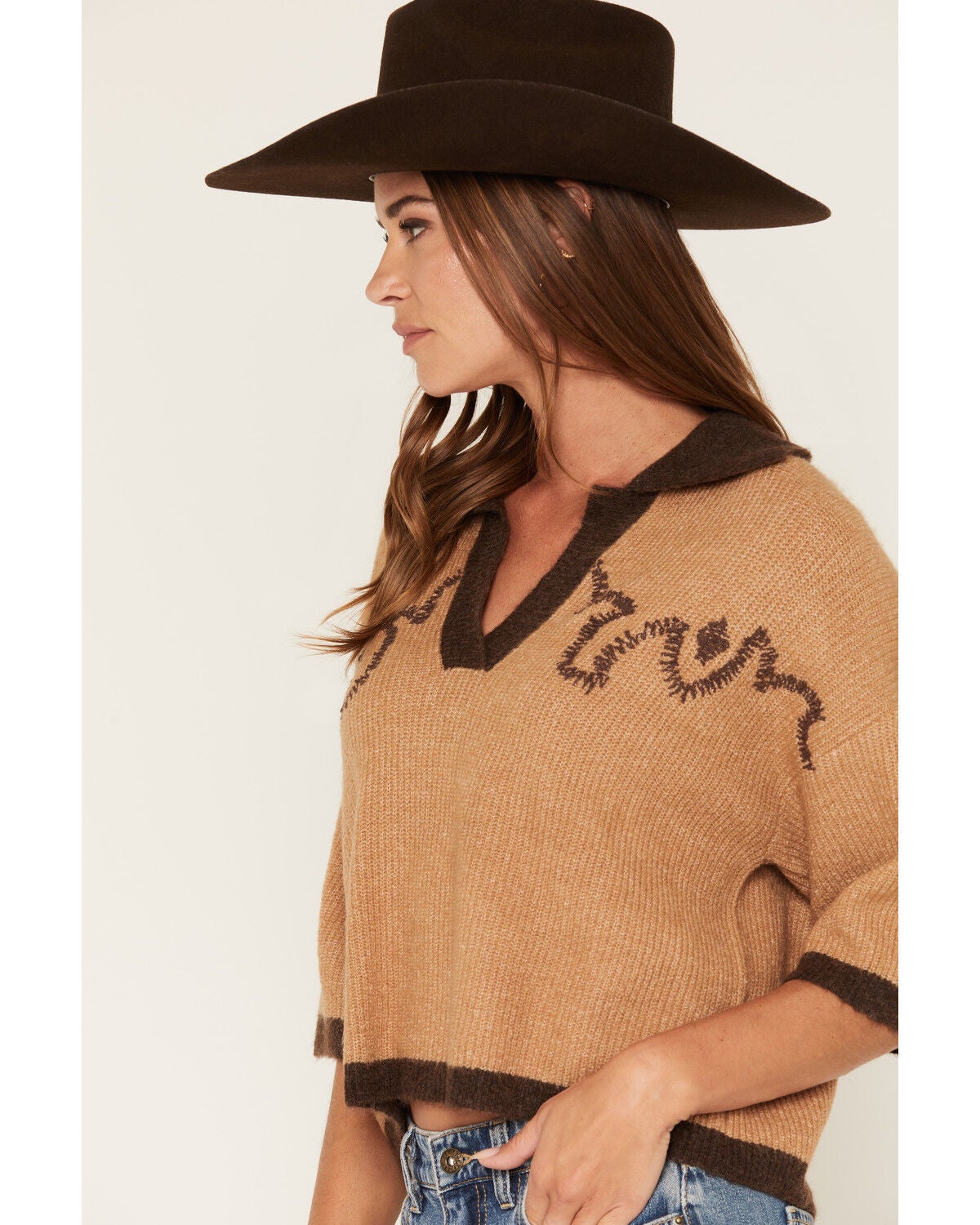 Image #2 - By Together Women's Short Sleeve Sweater, Camel, hi-res
