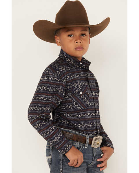 Image #2 - Rough Stock by Panhandle Boys' Southwestern Print Long Sleeve Snap Western Shirt, Navy, hi-res
