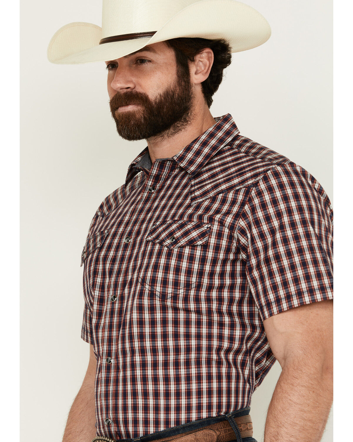 Image #2 - Cody James Men's Sammy Plaid Print Short Sleeve Snap Western Shirt, Red, hi-res