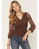 Image #1 - Shyanne Women's Embroidered Mesh Long Sleeve Button-Down Shirt, Brown, hi-res