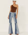 Image #2 - Shyanne Women's Mid Rise Color Blocked Flare Jeans, Light Wash, hi-res