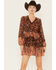Image #1 - Miss Me Women's Floral Print Long Sleeve Mini Dress, Burgundy, hi-res