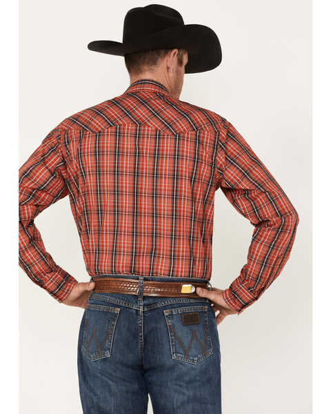 Image #4 - Wrangler Men's Plaid Long Sleeve Snap Western Shirt, Red, hi-res