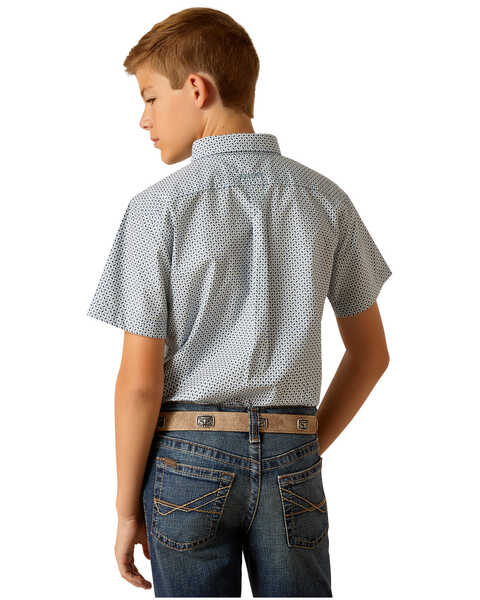 Image #3 - Ariat Boys' Geo Print Short Sleeve Button-Down Western Shirt , Blue, hi-res