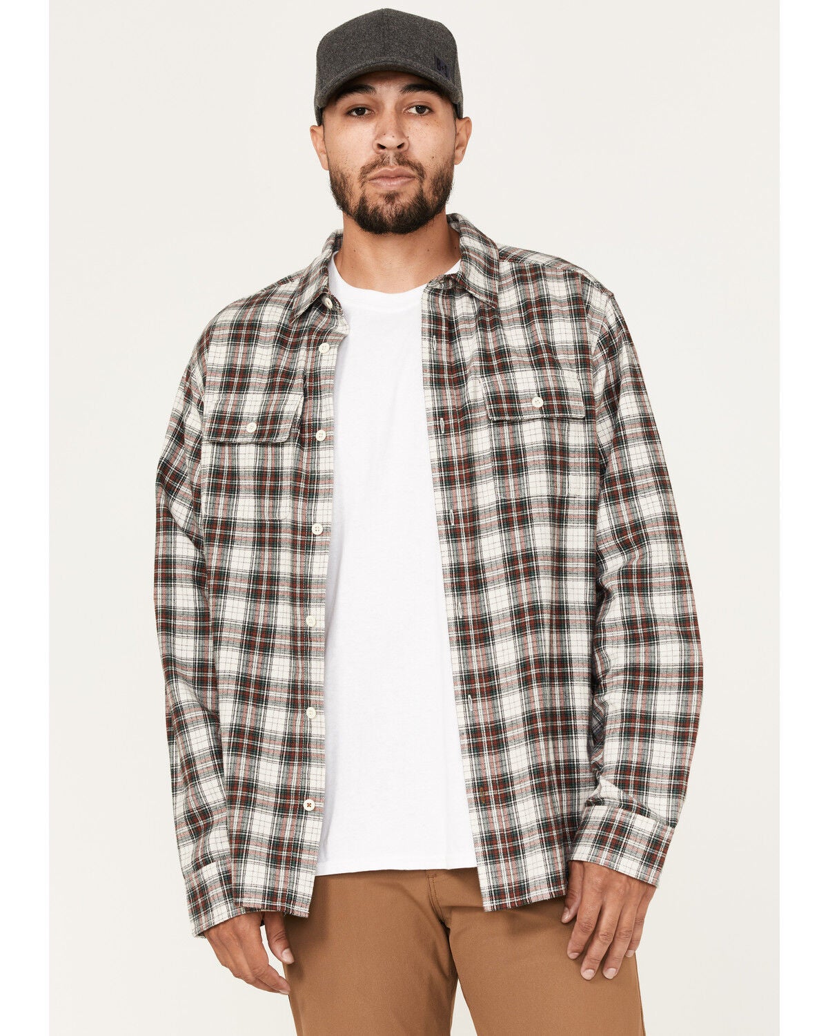Brothers and Sons Men's Everyday Plaid Long Sleeve Button Down Western Flannel Shirt, Sand, hi-res