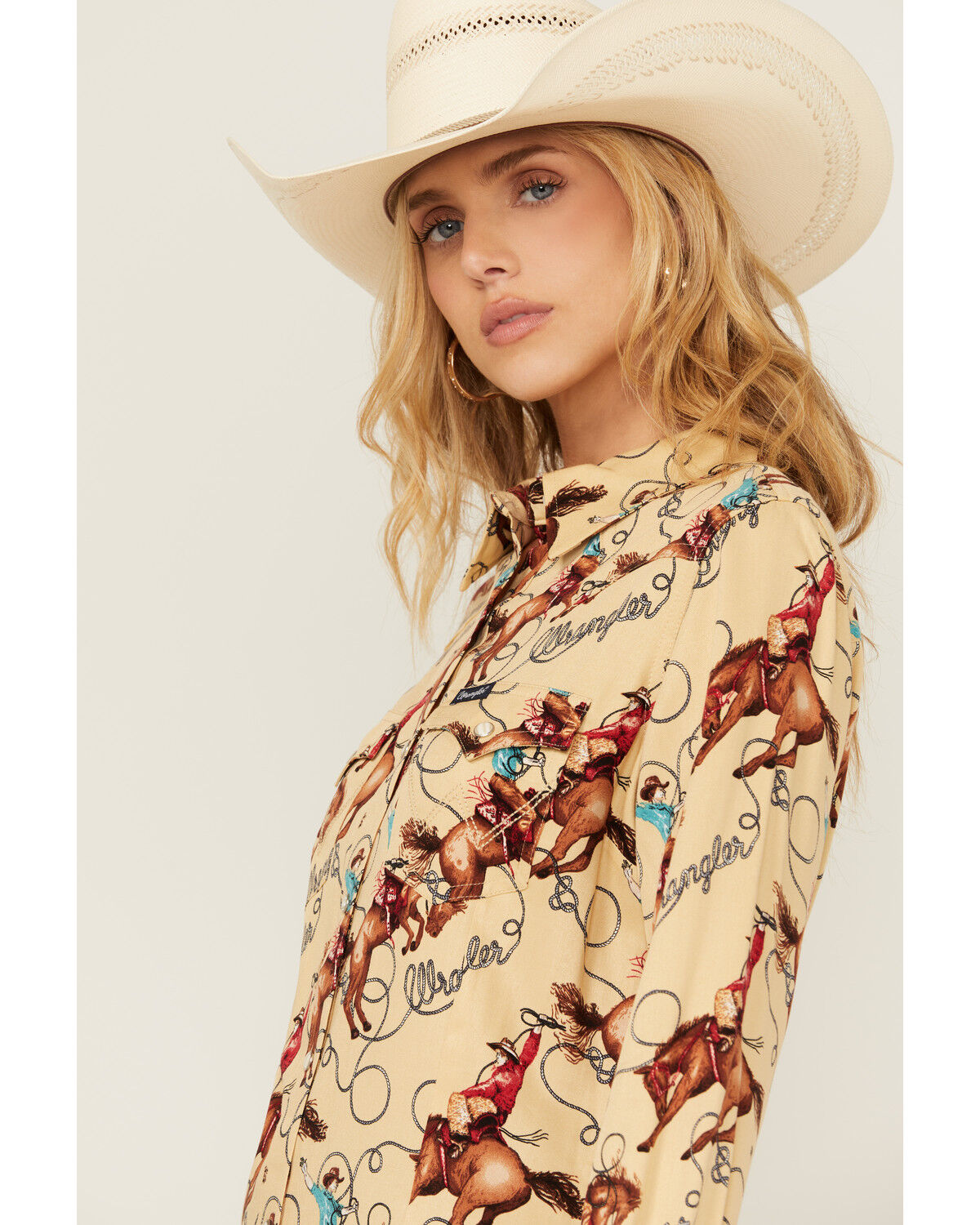 Image #2 - Wrangler Retro Women's Conversation Print Long Sleeve Snap Western Shirt, Tan, hi-res