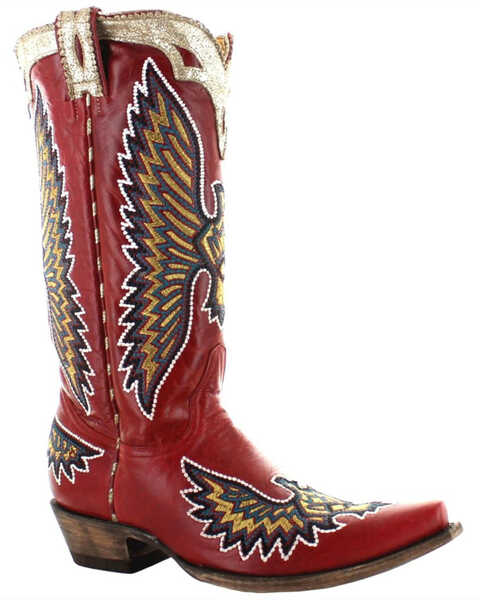 Image #1 - Old Gringo Women's Eagle Stitch Western Boots - Snip Toe, Red, hi-res