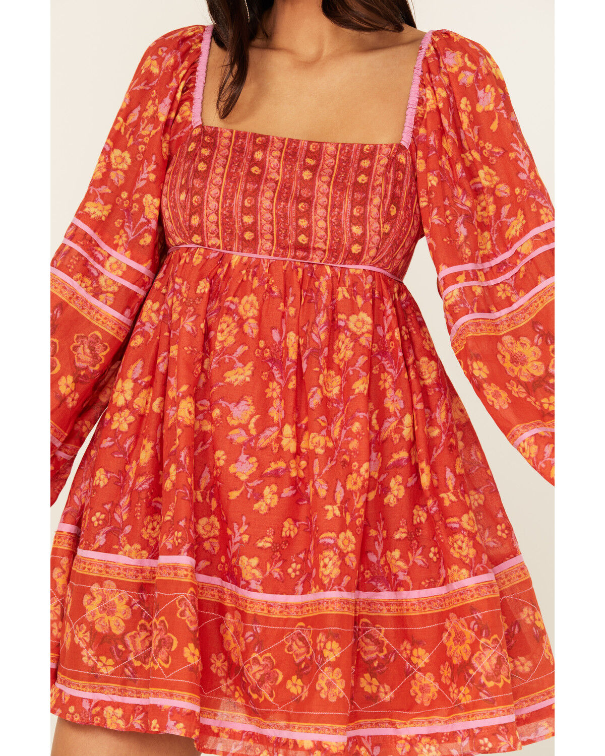 Image #3 - Free People Women's Border Endless Afternoon Long Sleeves Mini Dress, Red, hi-res