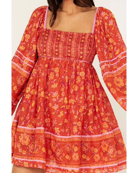 Image #3 - Free People Women's Border Endless Afternoon Long Sleeves Mini Dress , Red, hi-res