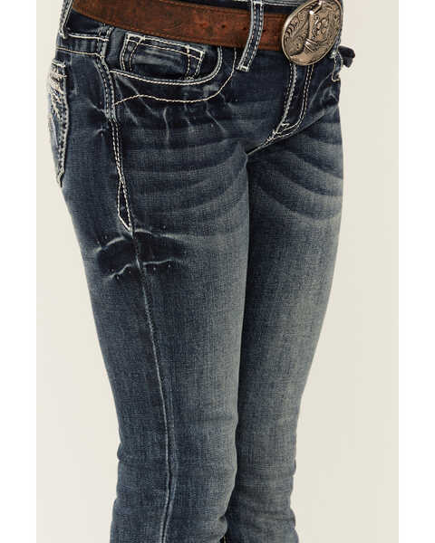 Image #2 - Grace in LA Girls' Medium Wash Burst Pocket Bootcut Jeans , Medium Wash, hi-res