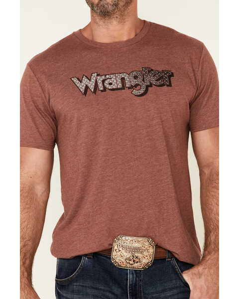 Wrangler Men's Heather Burgundy Steel Logo Short Sleeve T-Shirt , Red, hi-res