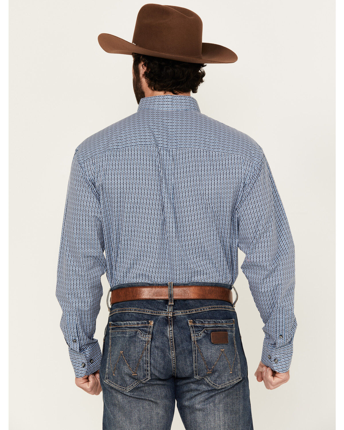 Image #4 - Wrangler Men's Striped Geo Print Long Sleeve Button-Down Western Shirt, Blue, hi-res