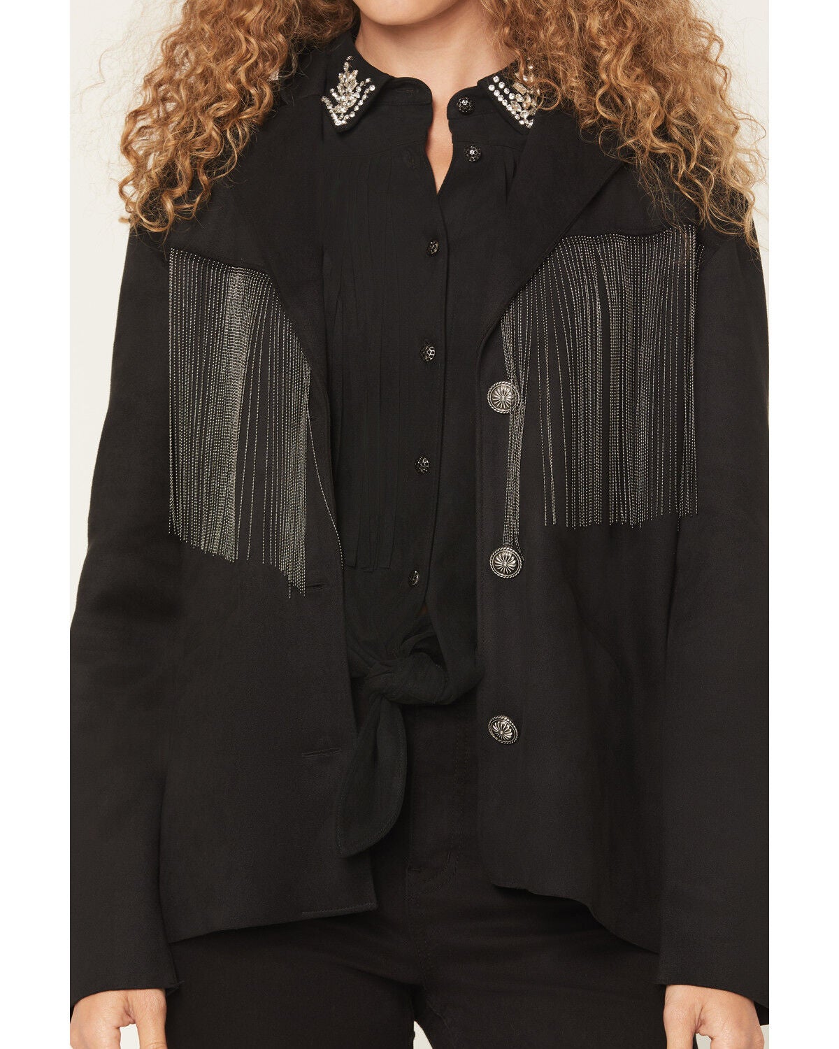 Image #3 - Idyllwind Women's Colton Faux Suede Fringe Blazer, Black, hi-res