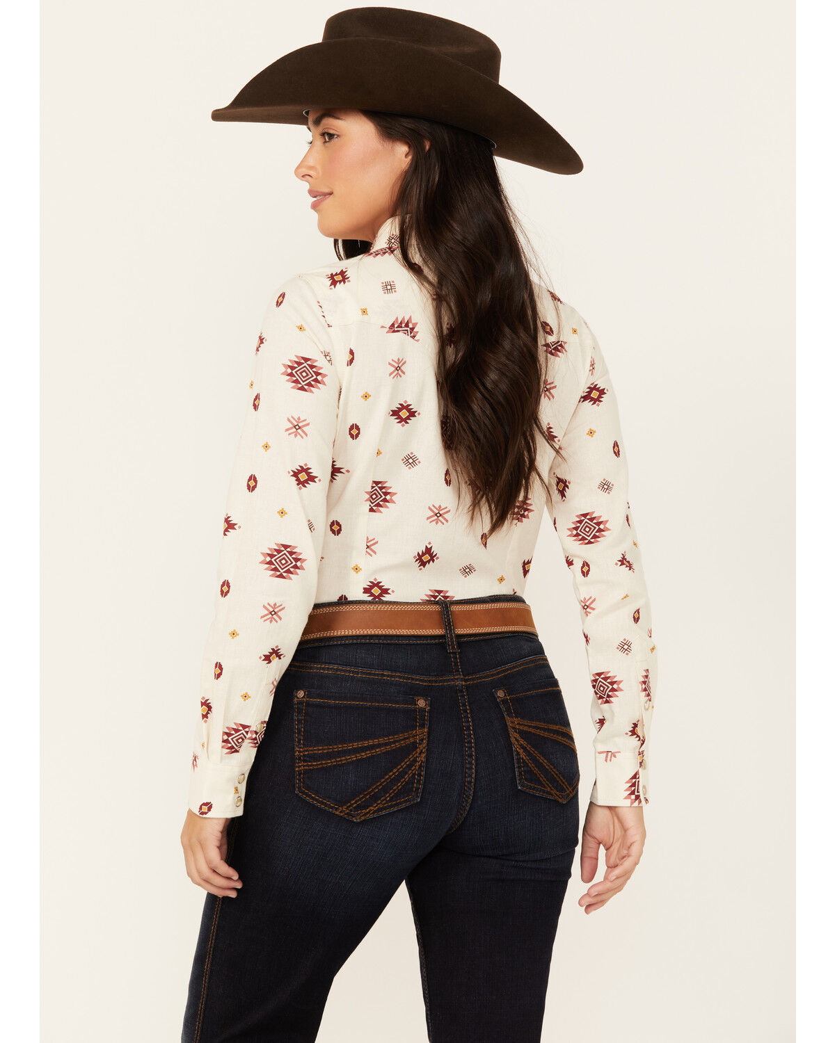 Image #4 - Wrangler Women's Boot Barn Exclusive Southwestern Print Long Sleeve Snap Flannel Shirt, White, hi-res