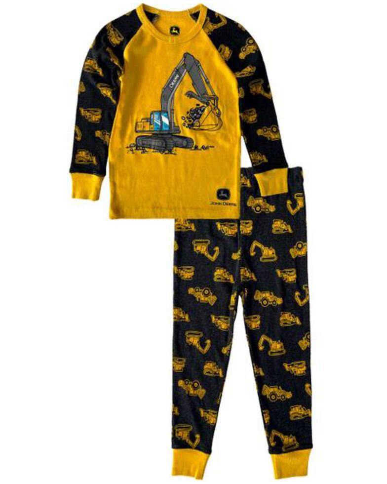 John Deere Boy's Construction Print Long Sleeve Pajama Set, Black, hi-res