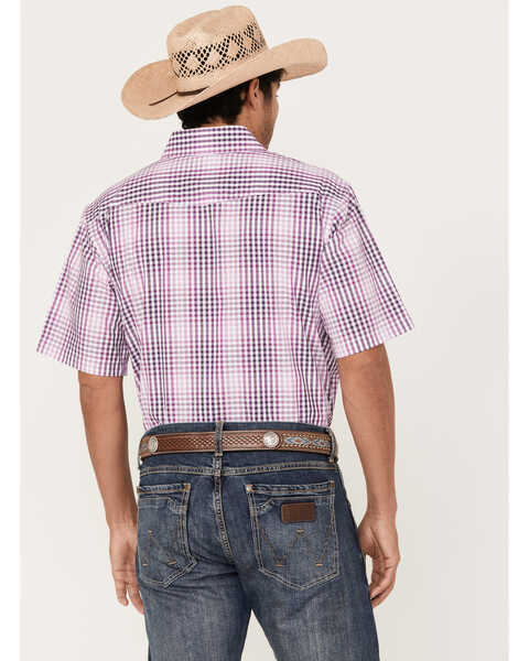 Image #4 - Panhandle Select Men's Check Plaid Print Short Sleeve Snap Western Shirt , Purple, hi-res