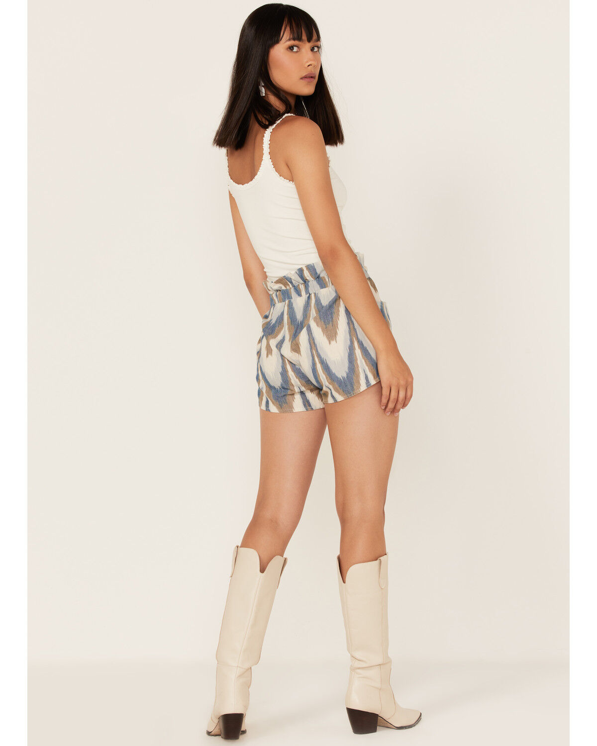 Image #3 - Shyanne Women's Ikat Print Paperbag Shorts, Bright Blue, hi-res