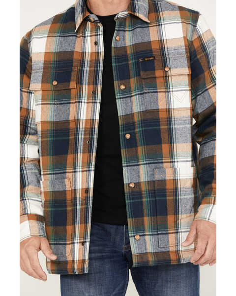 Image #3 - Wrangler Men's Sherpa Lined Flannel Shirt Jacket, Teal, hi-res