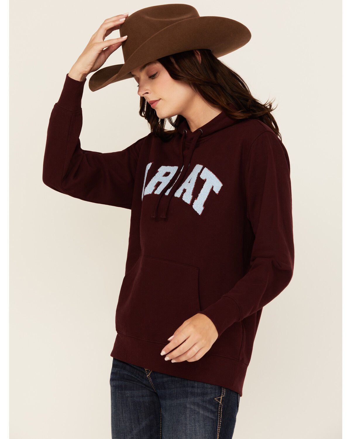 Image #2 - Ariat Women's Boot Barn Exclusive Chenille Logo Hoodie, Burgundy, hi-res