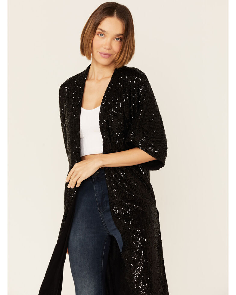Shyanne Women S Black Sequin Duster Kimono Sheplers