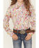 Image #3 - Cowgirl Hardware Girls' Floral Print Long Sleeve Rhinestone Snap Stretch Western Shirt, Pink, hi-res