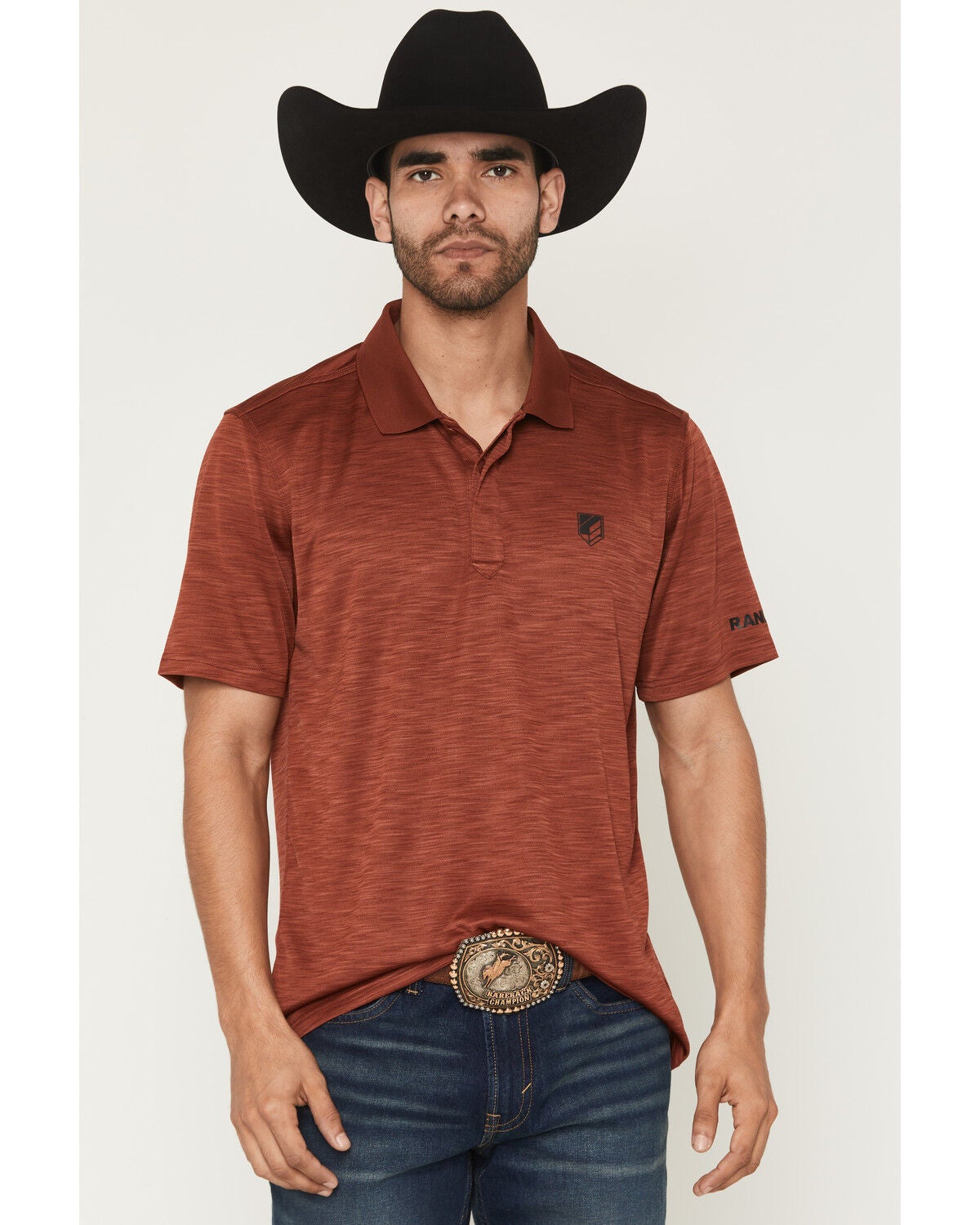 RANK 45&reg; Men's Heeler Heathered Solid Short Sleeve Polo, Brick Red, hi-res