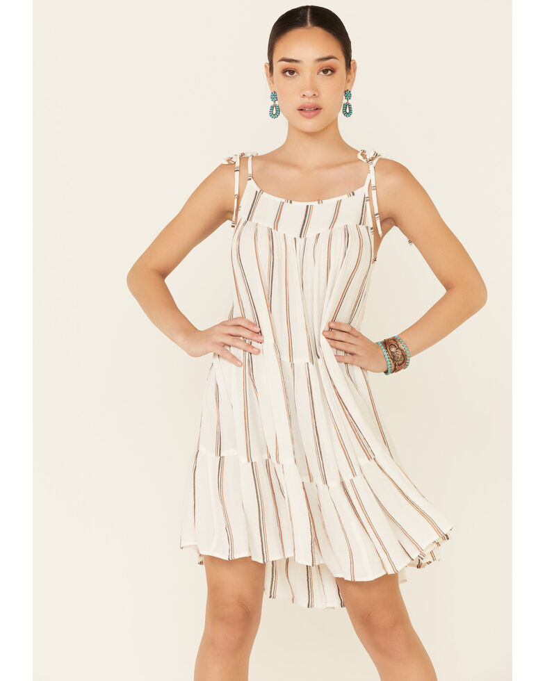 Revel Women's White Striped Tiered Sundress, White, hi-res