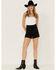 Image #1 - Velvet Heart Women's Paper Bag Tie Waist High Rise Shorts, Black, hi-res