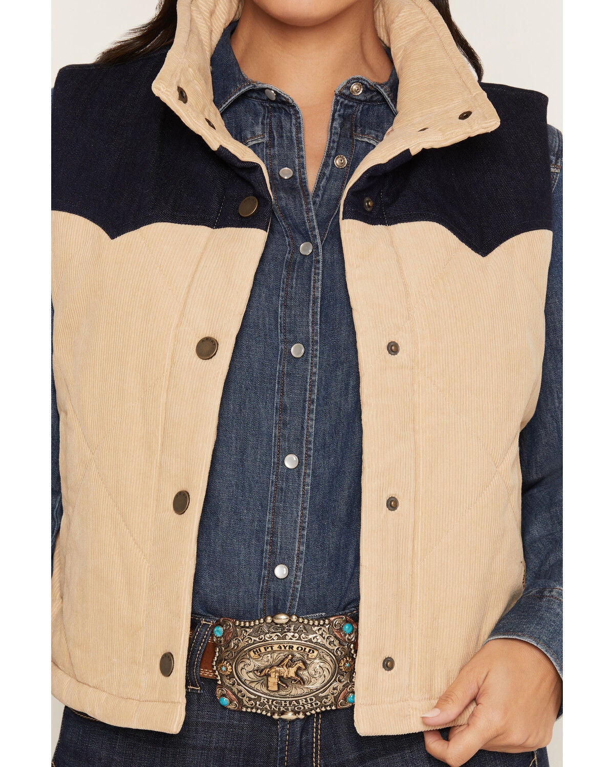 Image #3 - Ariat Women's Dalton Insulated Cropped Vest, Beige, hi-res