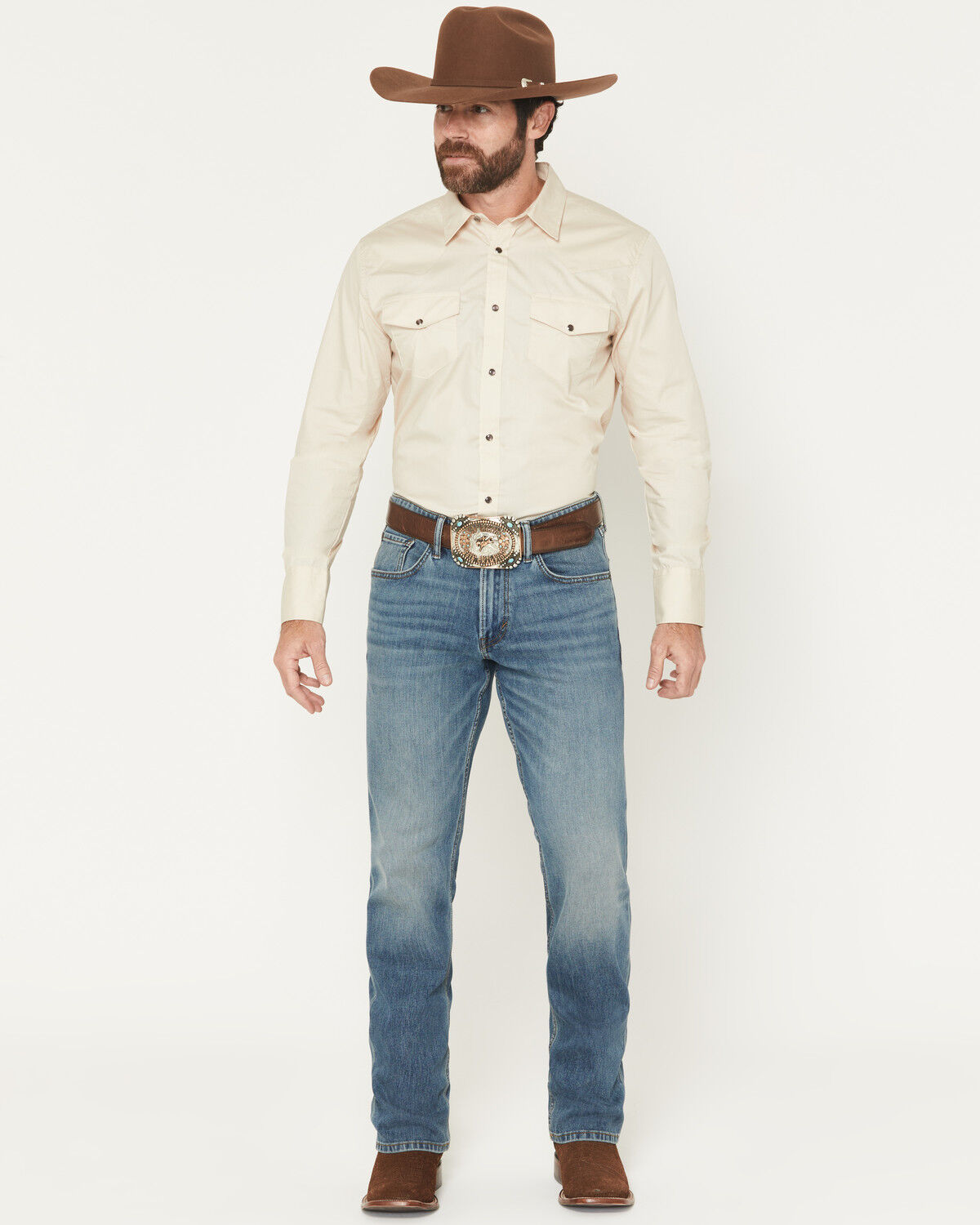 Image #1 - RANK 45® Men's Rider-Flex Roadrunner Wash Ambush Slim Straight 4-Way Stretch Denim Jeans, Medium Wash, hi-res