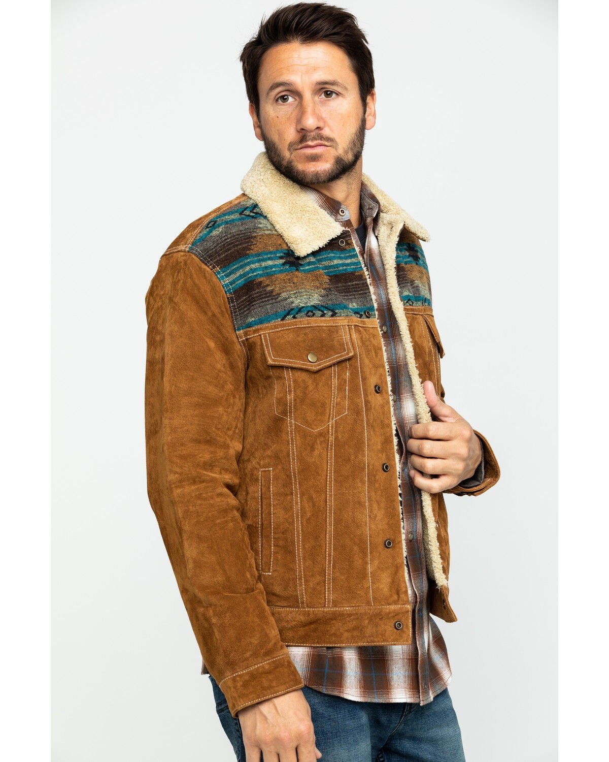 Cafe Brown Boar Suede Jean Jacket - Big 