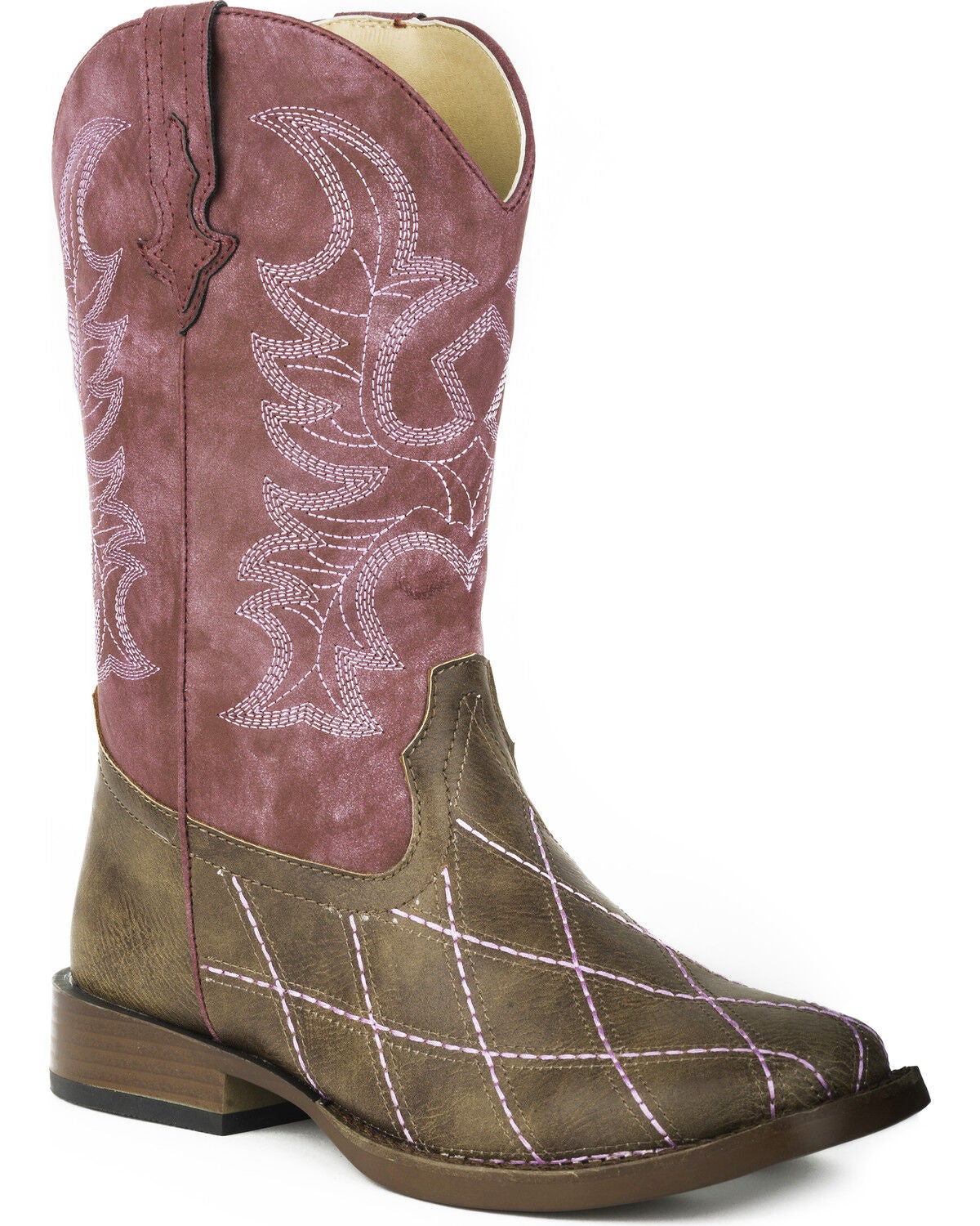 Roper Little Girls' Cross Cut Western Boots - Square Toe, Brown, hi-res