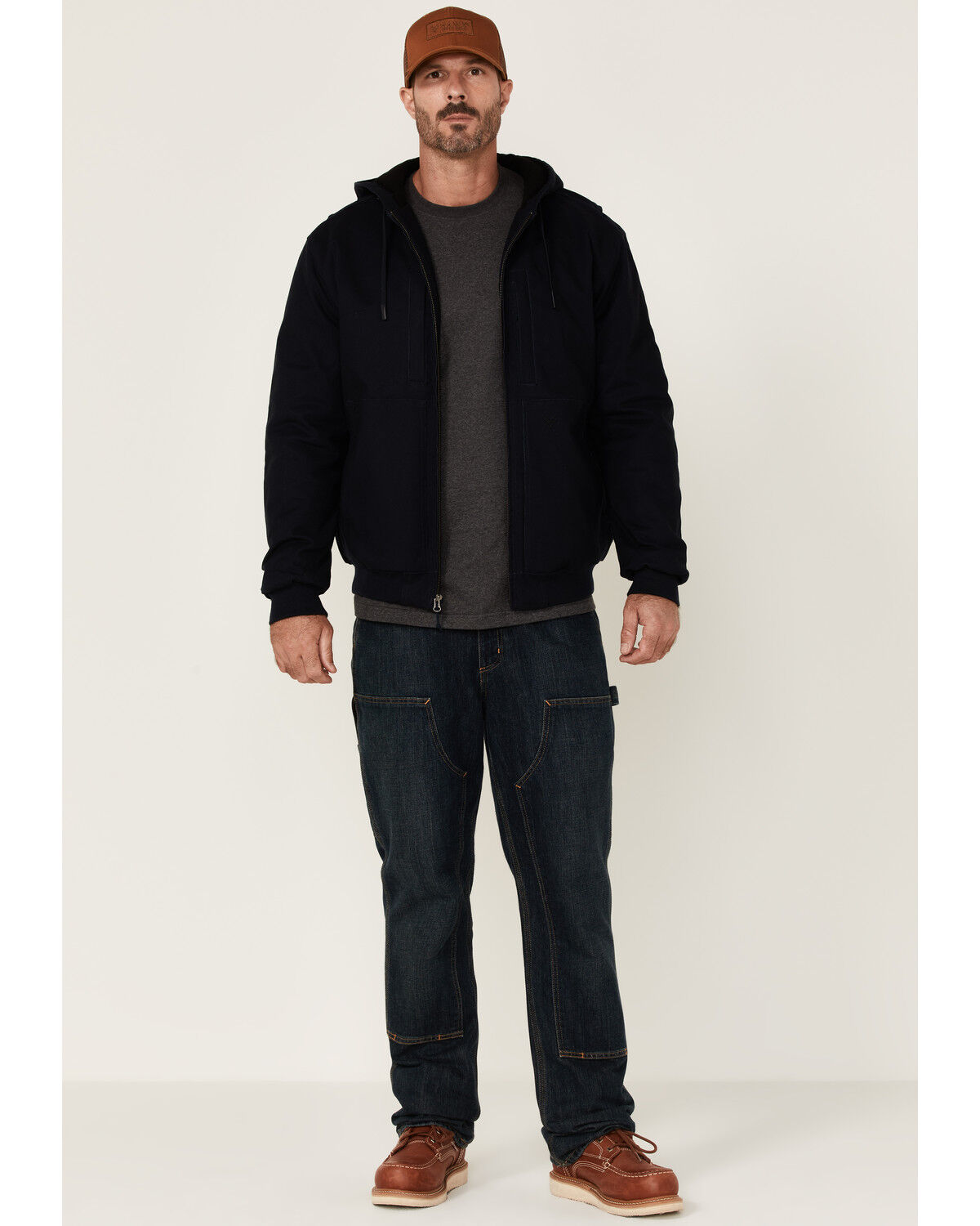 Image #2 - Hawx Men's Navy Pro Insulated Hooded Zip-Front Bomber Work Jacket, Navy, hi-res