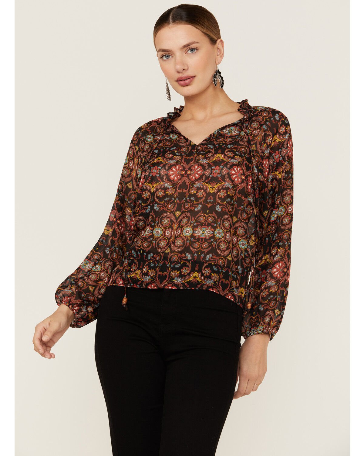 Image #1 - Wild Moss Women's Ruffle Neck Peasant Blouse, Rust Copper, hi-res