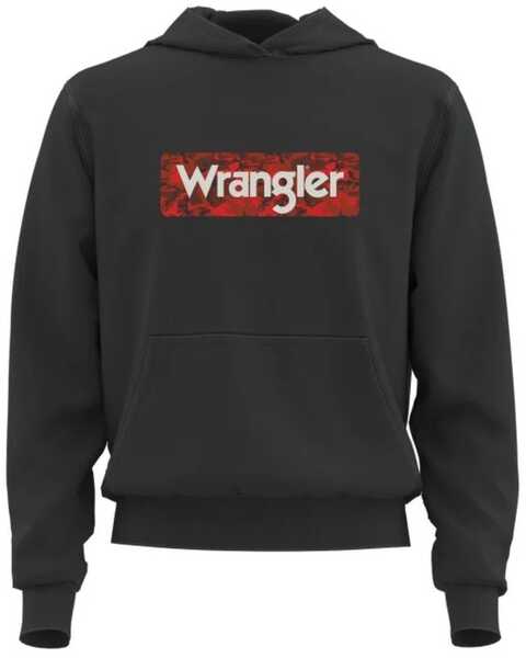 Wrangler Boys' Caviar Logo Hood Sweatshirt, Black, hi-res