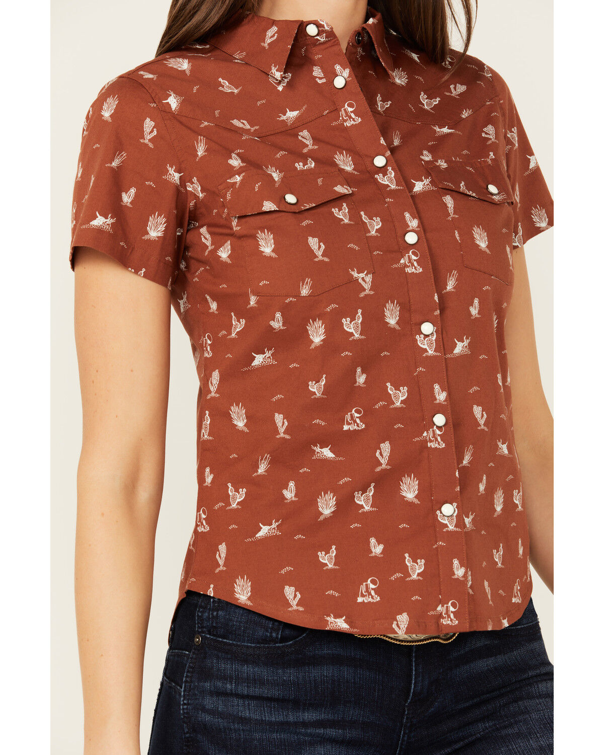 Image #3 - Shyanne Women's Desert Conversational Short Sleeve Stretch Snap Western Shirt, Lt Brown, hi-res