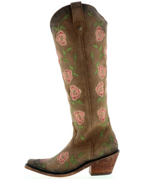 Botas Caborca for Liberty Black Women's Garden Embroidered Floral Western Tall Boots - Snip Toe , Tan, hi-res