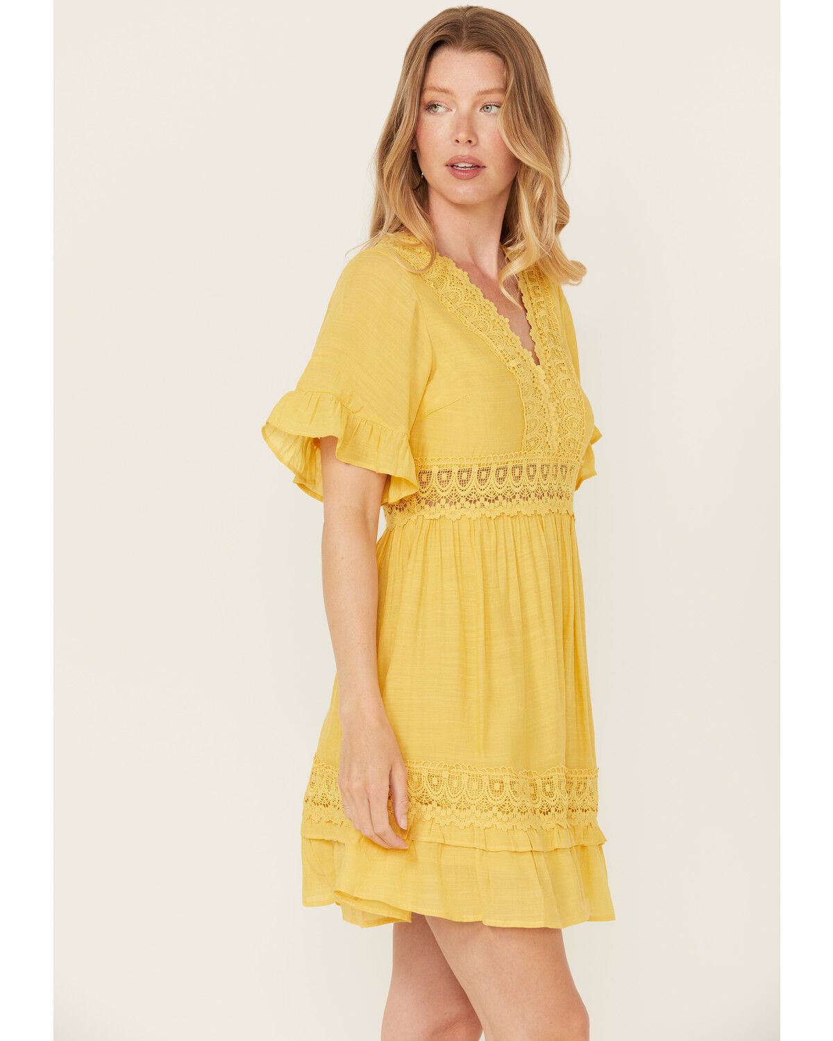 Image #2 - Wishlist Women's Solid Lace Trim Mini Dress, Mustard, hi-res