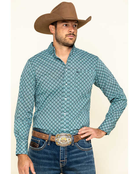 Image #1 - Wrangler 20X Men's Scale Print Performance Long Sleeve Western Shirt , Black/turquoise, hi-res