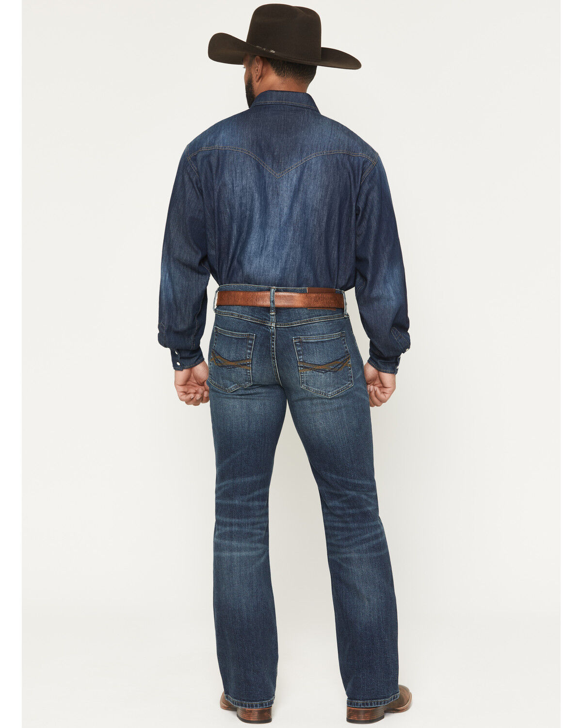 Image #3 - RANK 45® Men's Roughstock Rockford Wash Brock Relaxed Bootcut Performance Stretch Denim Jeans, Dark Wash, hi-res
